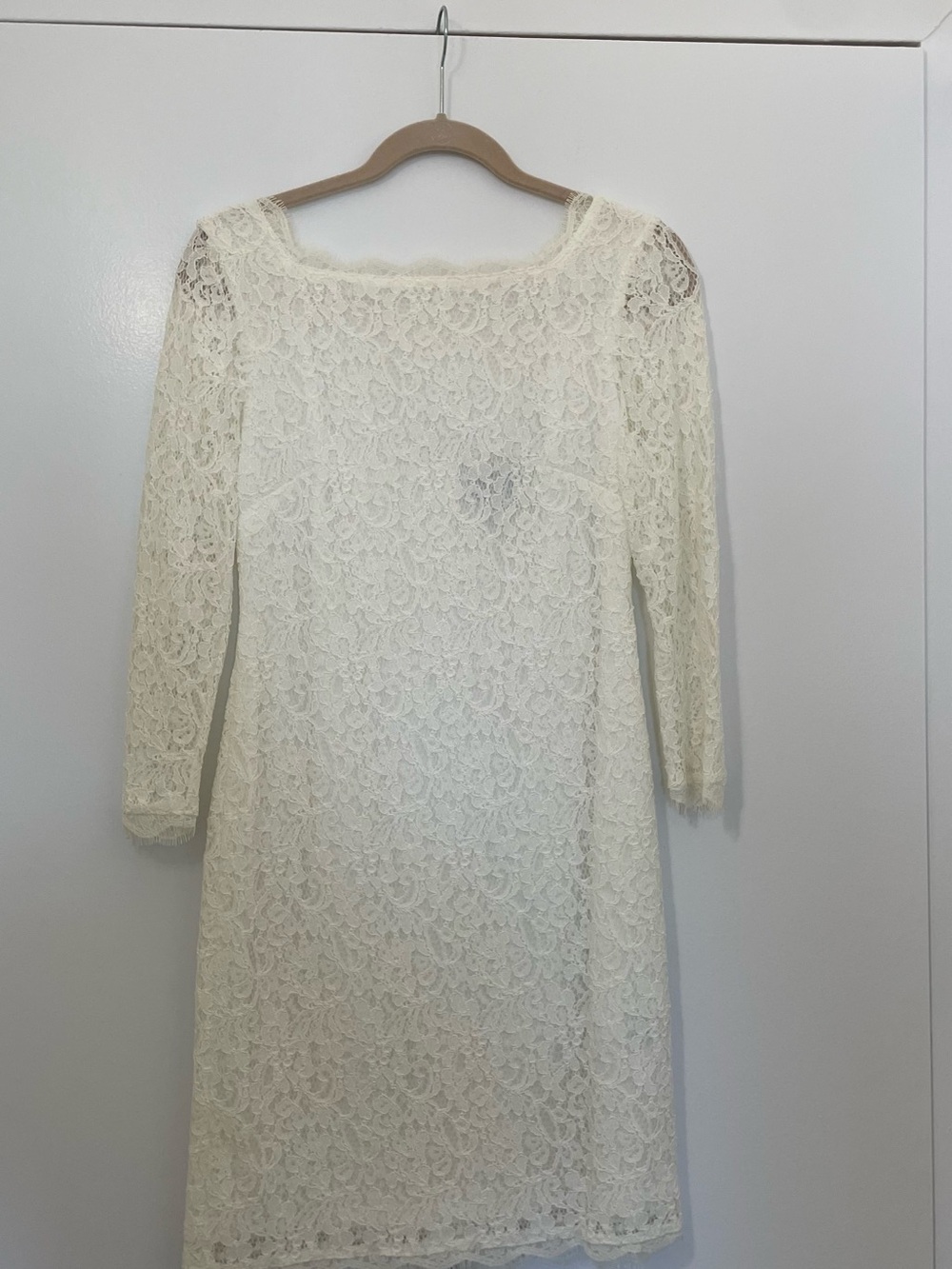 Adrianna Papell White Lace Long-Sleeve Sheath Dress Size 8